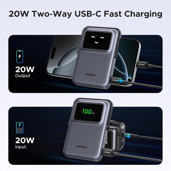 Produktbild Ugreen Magnetic Power bank UNO PB764 10000mAh Grey (10000 mAh, 20 W, 37 Wh)