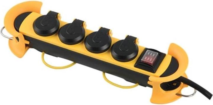 Image du produit Perel Steckdosenleiste, 4 Klappdeckel, 4 Schutzkontakt-Steckdosen, Kabelaufbewahrungssystem, Haken (4x, 3 m)