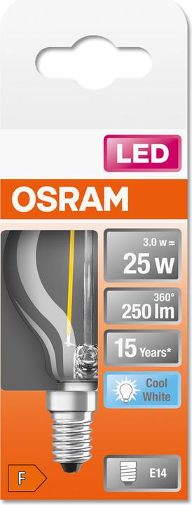 Actual product image Osram LEDSCLP25 2,5W/840 230V FIL E1410X1OSRAM (E14, 2.50 W, 250 lm, 1 x, F)