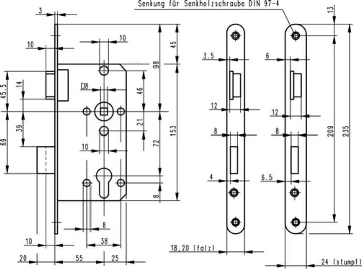 Actual product image BKS Room door mortice lock 0415 PZW 24/ 55/72/8 mm DIN right silver crowned class 2 zinc die cast (Mortise lock)