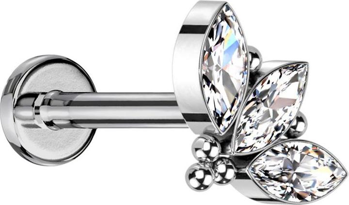 Actual product image Star Piercing Micro labret internal thread silver five ball three oval crystals (without brass, Titanium)