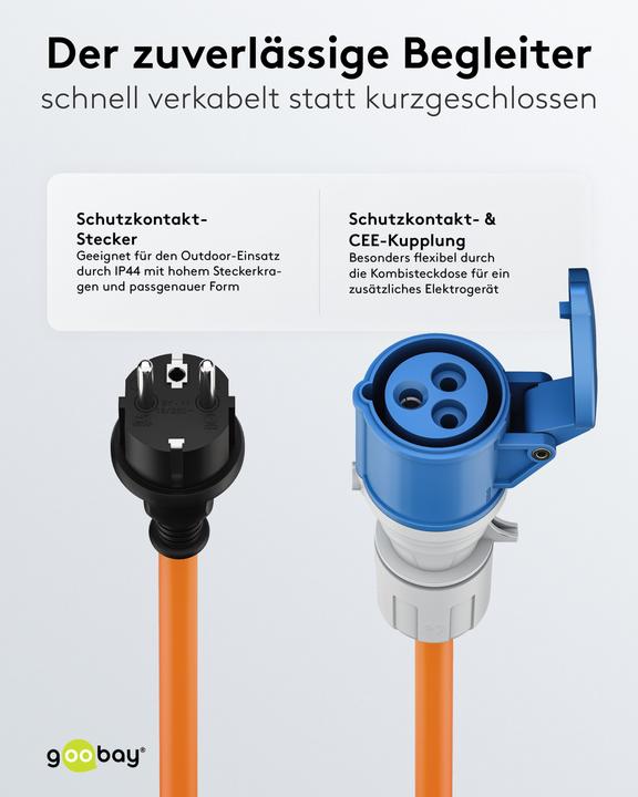 Produktbild Goobay CEE-Adapterleitung, Schutzkontakt-Stecker auf CEE-Kupplung (1.50 m, CEE 16/5)