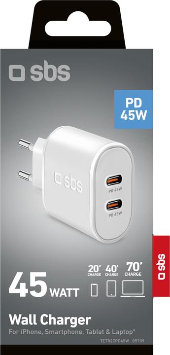 Actual product image SBS Charger with two USB-C ports, 45 Watt Power Delivery (45 W)