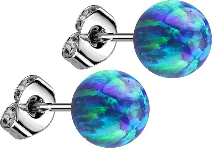 Image du produit Star Piercing Boucles d'oreilles avec boule opale bleue (sans laiton, Acier chirurgical 316L)