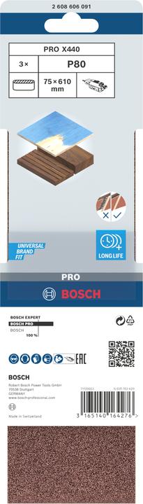 Produktbild Bosch Professional Zubehör PRO X440 Schleifband, 75 x 610 mm, G80 (80)