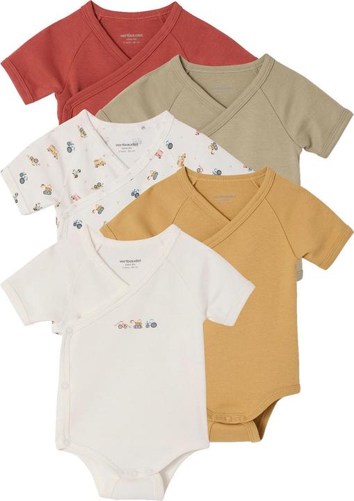 Vertbaudet 5er-Pack Baby Wickelbodys mit Traktormotiv, Bio-Baumwolle