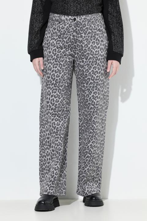 Image du produit Ulla Popken Jean Mary en sergé stretch, motif léopard, ourlet frangé (48)