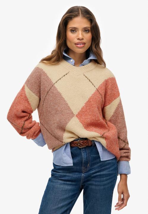 Actual product image Superdry Women's oversized V-neck pullover with diamond pattern (XL)