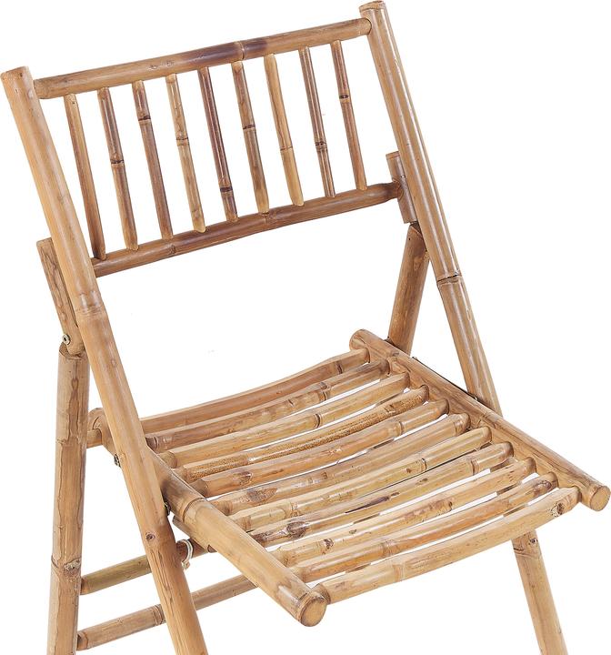 Actual product image Beliani Balcony set bamboo wood light brown cushions cream white foldable SAVALLETRI