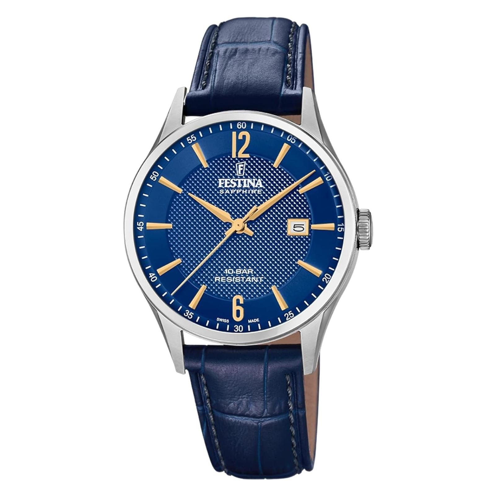 Festina, Armbanduhr, Swiss Made, Blau, Türkis, (Analoguhr, 40 mm)
