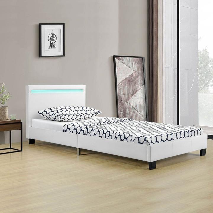 Actual product image Juskys LED upholstered bed Verona with slatted frame (90 x 200 cm)