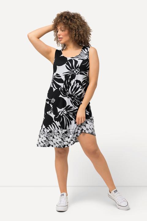 Produktbild Ulla Popken Jersey-Minikleid, Blüten, A-Linie, Rundhals, ärmellos (54)