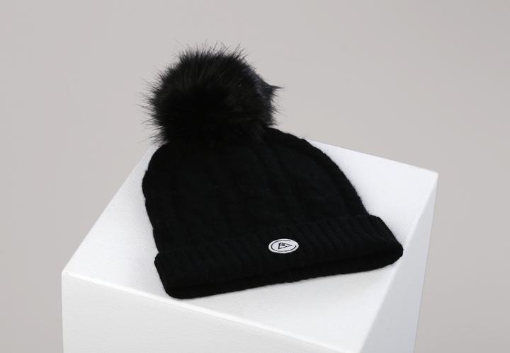 Image du produit Cash-Mere Kaschmir Mütze mit Zopfmuster und Bommel (Taille unique)