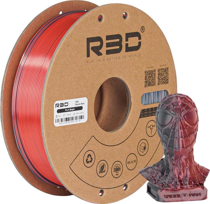 Actual product image R3D eSilk Magic-PLA Black-Red Filament 1.75mm 1Kg (PLA, 1.75 mm, 1000 g, Multicoloured)