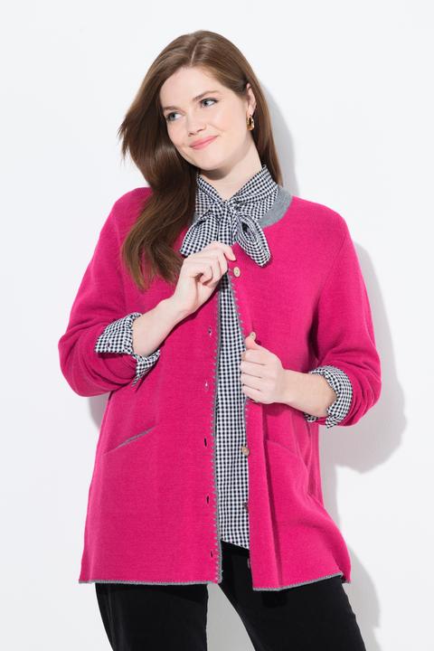 Produktbild Ulla Popken Long-Strickjacke, Hirsch-Stickerei, A-Linie, Stehkragen (42, 44)