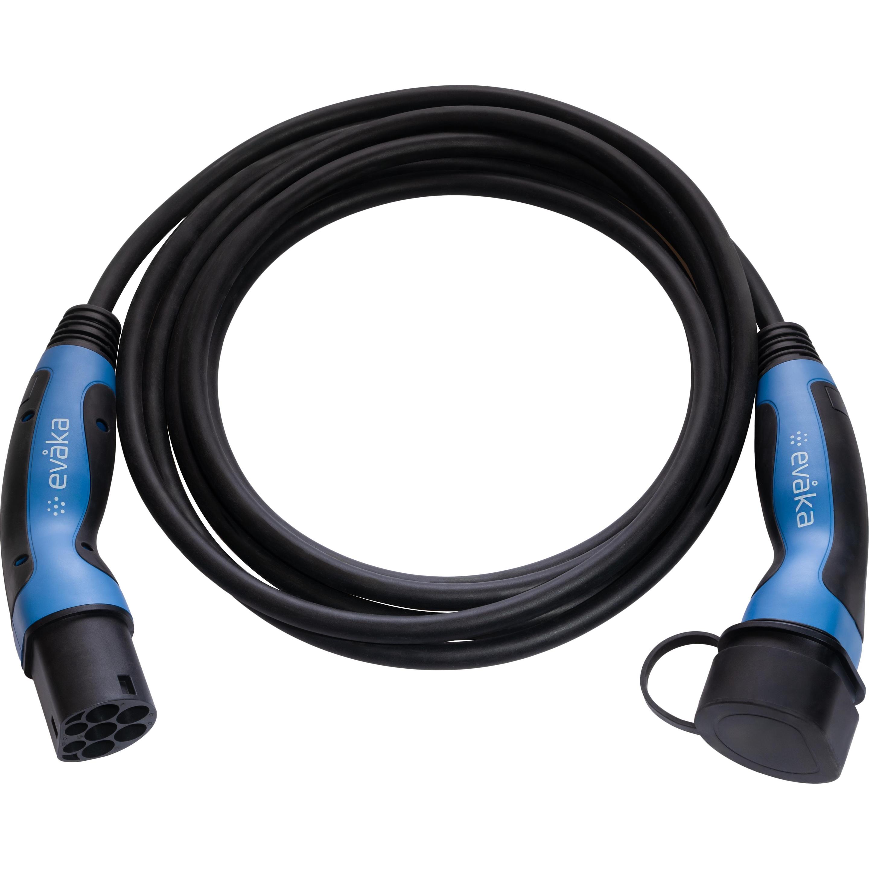 Electraline, Cavo di ricarica per auto elettrica, Circuit breaker EVAKA EVAKA T2-T2, 22KW, 32A, 5X6MM2, 1X0.5MM2 5M BLACK (Tipo 2, 22 kW, 32 A, 5 m)