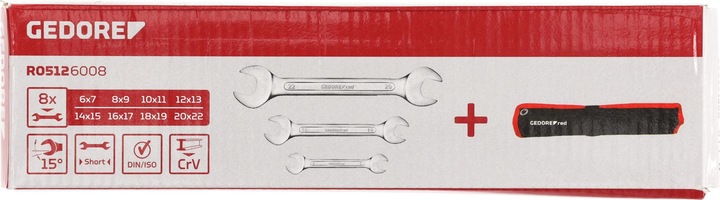 Actual product image Gedore Red red R05126008 Double open-end spanner set short SW6-22 mm 8 pieces (8 mm, 7 mm, 6 mm, 9 mm)