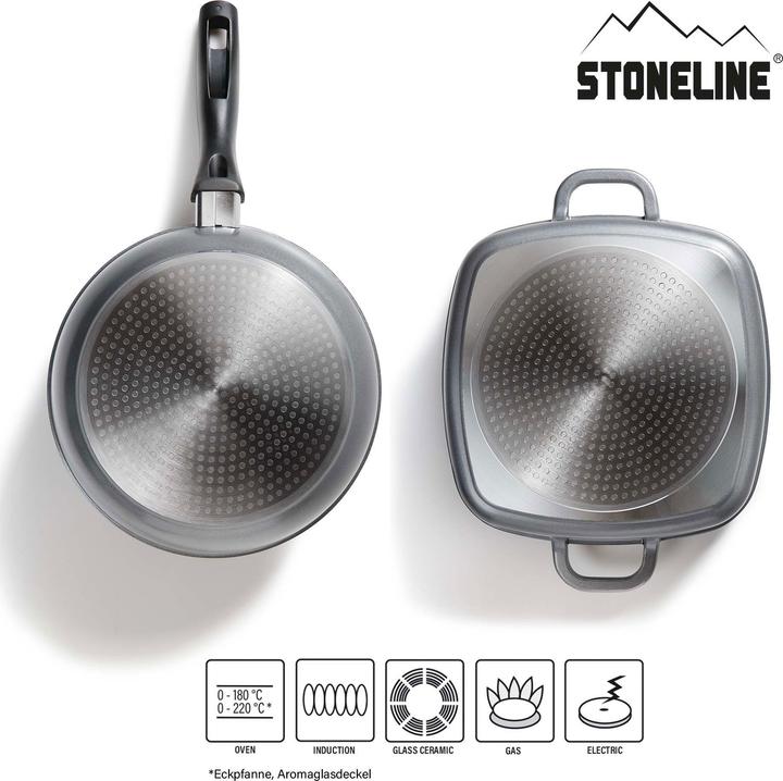 Actual product image Stoneline Cookware set 13 pieces with lids, coated pots, pans Induction suitable (Casserole + Stewpot, Frying pan, Pot, Saucepan, Cast aluminium)