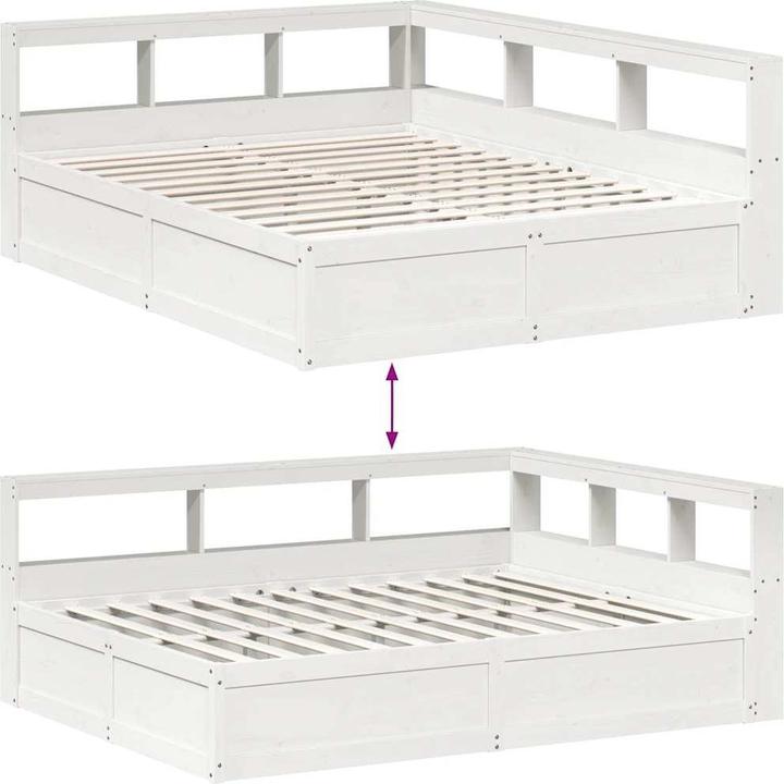 Produktbild vidaXL Massivholzbett mit Regal ohne Matratze Weiss 150x200 cm Kiefer (150 x 200 cm)