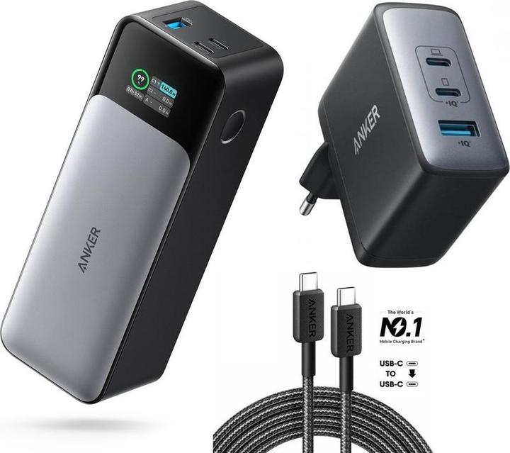 Anker 737 - Power Bank (Powercore 24K) + 736 Nano II Ladegerät (100W) + 322 USB -C -Kabe (24 mAh, 100 W, 100 Wh)