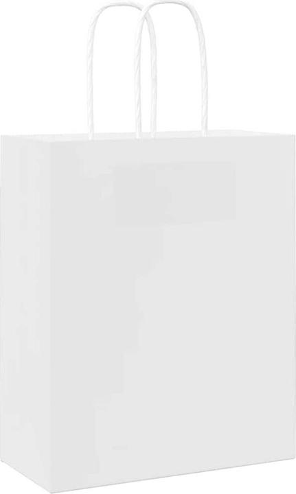 Produktbild VidaXL Kraftpapiertüten 50 Stk. mit Henkel Weiss 18x8x22 cm Papiertüte (Geschenktüte, 50 x)
