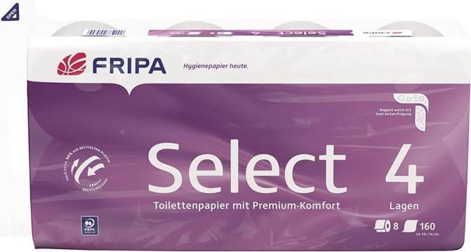 Actual product image Fripa Toilet paper Select 100% cellulose 4-ply 48 rolls/pack, 8 x 160 sheets a 14cm, 4-ply (48 x)