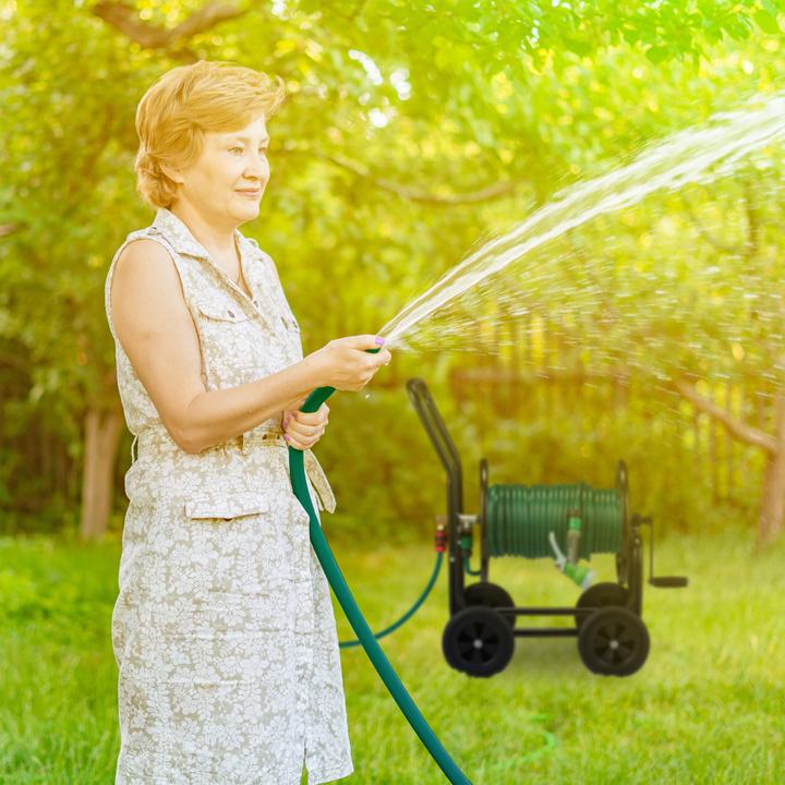 Image du produit Relaxdays Chariot à tuyaux en métal, avec roues (60 m)