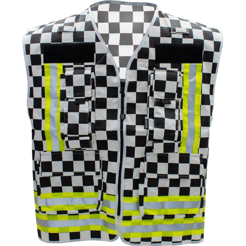 Dönges, Warnweste + Warnshirt, Kennzeichnungsweste, schwarz/weiss kariert (One Size)
