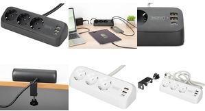 Actual product image Digitus 3-way office socket strip with 2x USB-A and 1x USB-C connections, black (3x, CEE 7/3, 1.50 m)