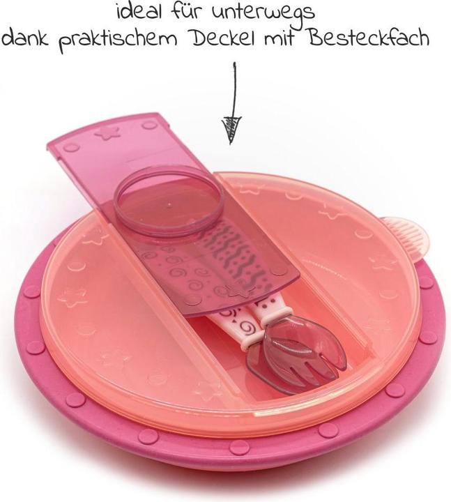 Produktbild MiaMia Kinderteller & Breischalen Babyteller zum Mitnehmen inkl. Besteck - Pink