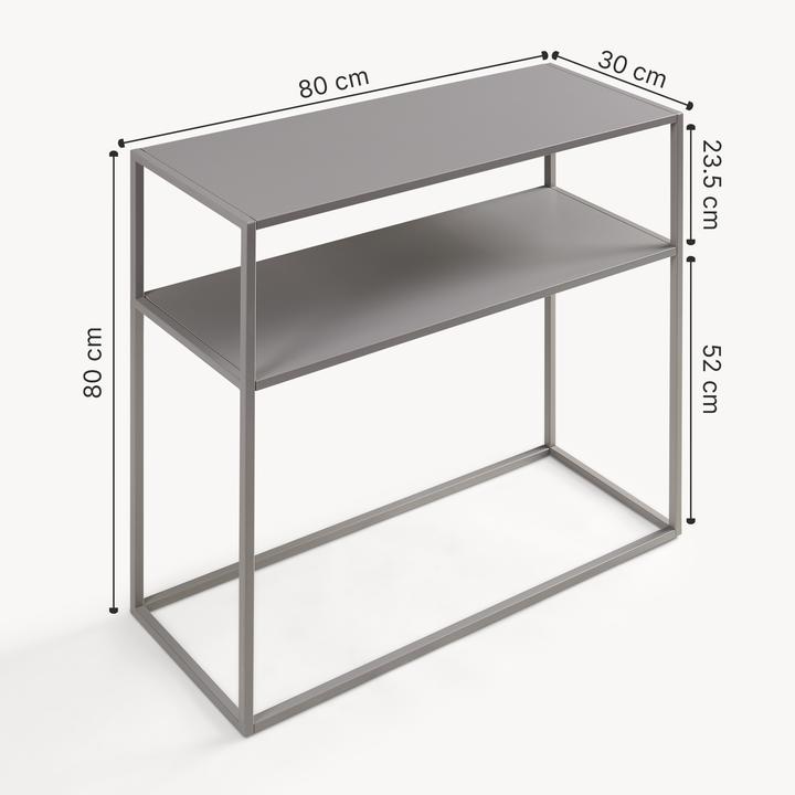 Produktbild En.Casa Konsolentisch Kuhmo Hellgrau Metalltischplatte (80 x 30 x 80 cm)