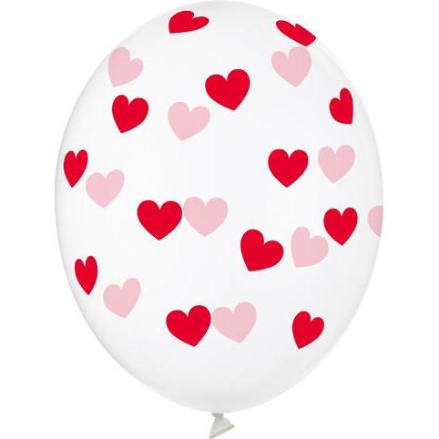 Partydeco Transparente Luftballons mit Herzen Rot (6St.)