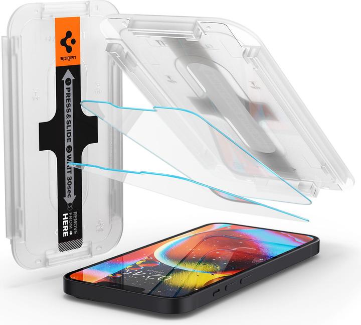 Image du produit Spigen EZ FIT Protecteur d'écran en verre trempé avec cadre de montage Apple iPhone 13 Mini 2pack (2 pièce(s), Apple iPhone 13 mini)