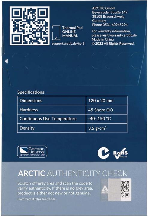 Actual product image Arctic TP-3 (120x20mm, t:1.5mm) Pack of 4pcs (1.50 mm)