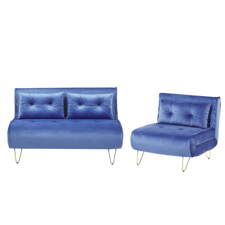 Actual product image Beliani Sofa Set Velvet Fabric Navy Blue 3-Seater VESTFOLD (3-seater)