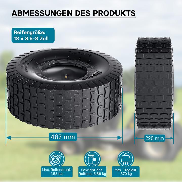 Actual product image Wiltec Tyre for lawn mower 18x8.50-8 4pr with innner tube and curved valve stem garden tractor (Lawn tractor, Garden machinery spare parts)