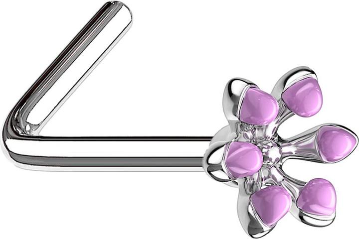 Produktbild Star Piercing Nasenstecker gewinkelt silber emaille Blume violett (Messing, Chirurgenstahl 316L)