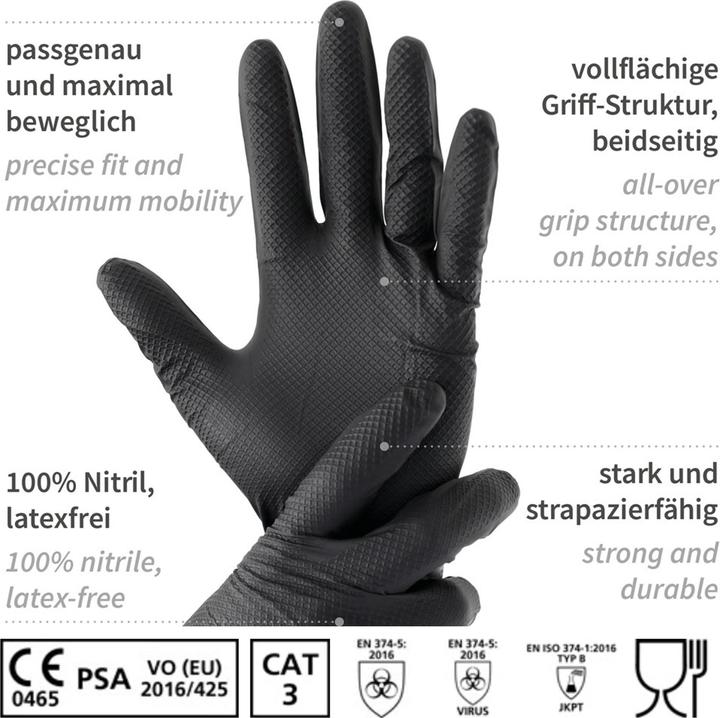 Actual product image Hygostar Nitrile glove ""POWER GRIP"", XL, black powder-free, length: 240 mm, ambidextrous, inside (XL)
