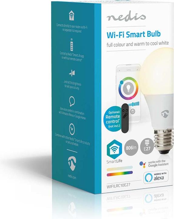 Produktbild Nedis WIFILRC10E27 SmartLife Vollfärbige LED-Lampe WLAN E27 806 lm 9 W RGB + weiss veränderbar 2700 (E27, 806 lm, 1x)
