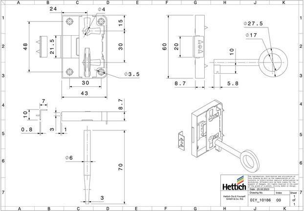 Immagine prodotto Hettich Aufschraubschloss Dornma 25mm, vernickelt