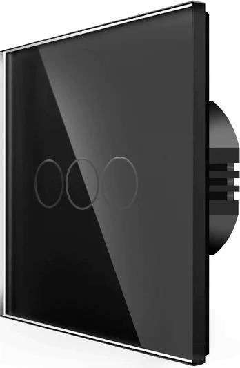 Actual product image Spring Three Gang, One Way Touch Switch, Glass Black