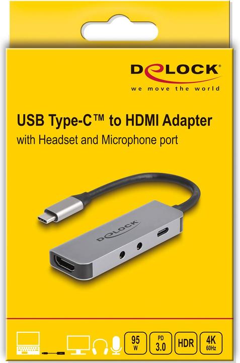 Produktbild Delock USB Type-C Adapter zu HDMI 4K 60 Hz und Headset und M (HDMI, 15 cm)