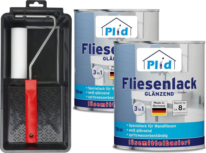 Actual product image Plid Tile paint set 1.5l glossy, for approx. 16m² / Tile colour paint set (Light grey, 1.50 l)