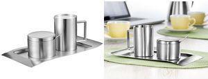 Actual product image Esmeyer 400-1655 4-piece "WAVE" milk and sugar set, made of brushed 18/10 stainless steel The set has a (0.25 l)