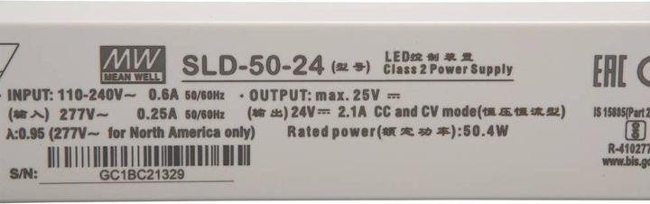 Immagine prodotto MeanWell MEAN WELL SLD-50-24, 50 W, 110 - 305 V, 24 V, 30 mm, 280 mm, 180 g