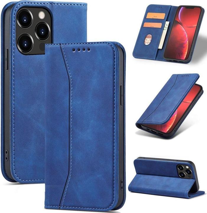 Actual product image Hurtel Magnet Fancy Case Case for iPhone 13 Pro Max Pouch Card Wallet Card Holder Blue (Apple iPhone 13 Pro Max)