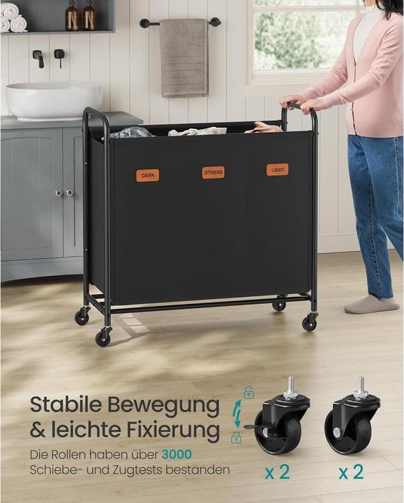 Image du produit Songmics Wäschekorb Schwarz, 3 Körbe