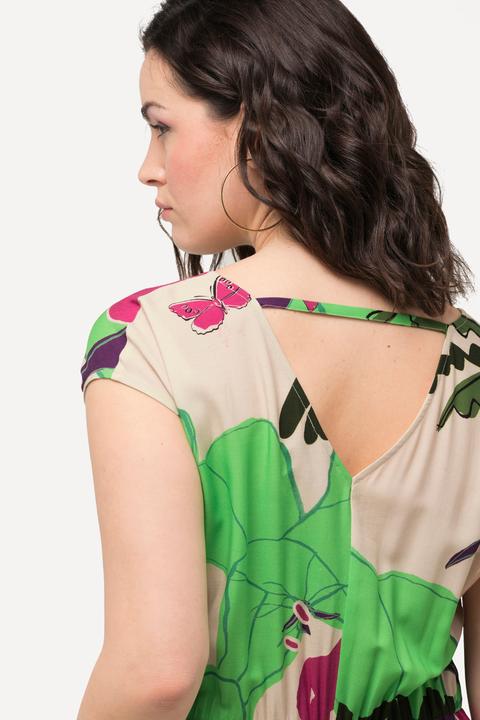 Produktbild Ulla Popken Maxikleid, Palmen, V-Ausschnitt, ärmellos (42)