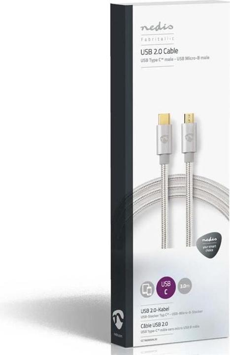 Produktbild Nedis USB-Kabel - USB 2.0 - Typ-C ™ Stecker/Micro-B Stecker - 480 Mbps - 10 W - Vergoldet - 3 m - (3 m, USB 2.0, 10 W)