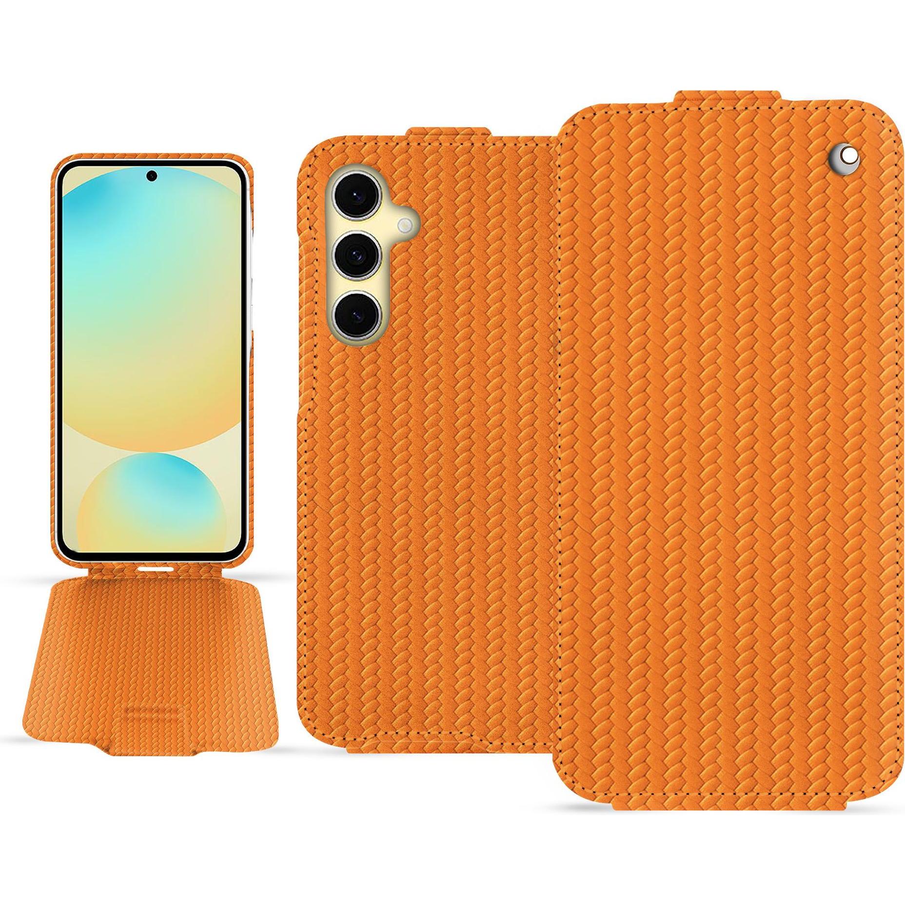 Noreve Lederschutzhülle vertikal (Samsung Galaxy S24 FE), Smartphone Hülle, Orange